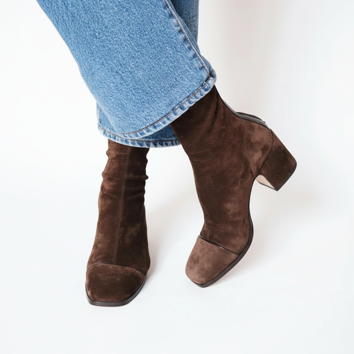 Lily - Elegant Suede Square Toe Ankle Boots