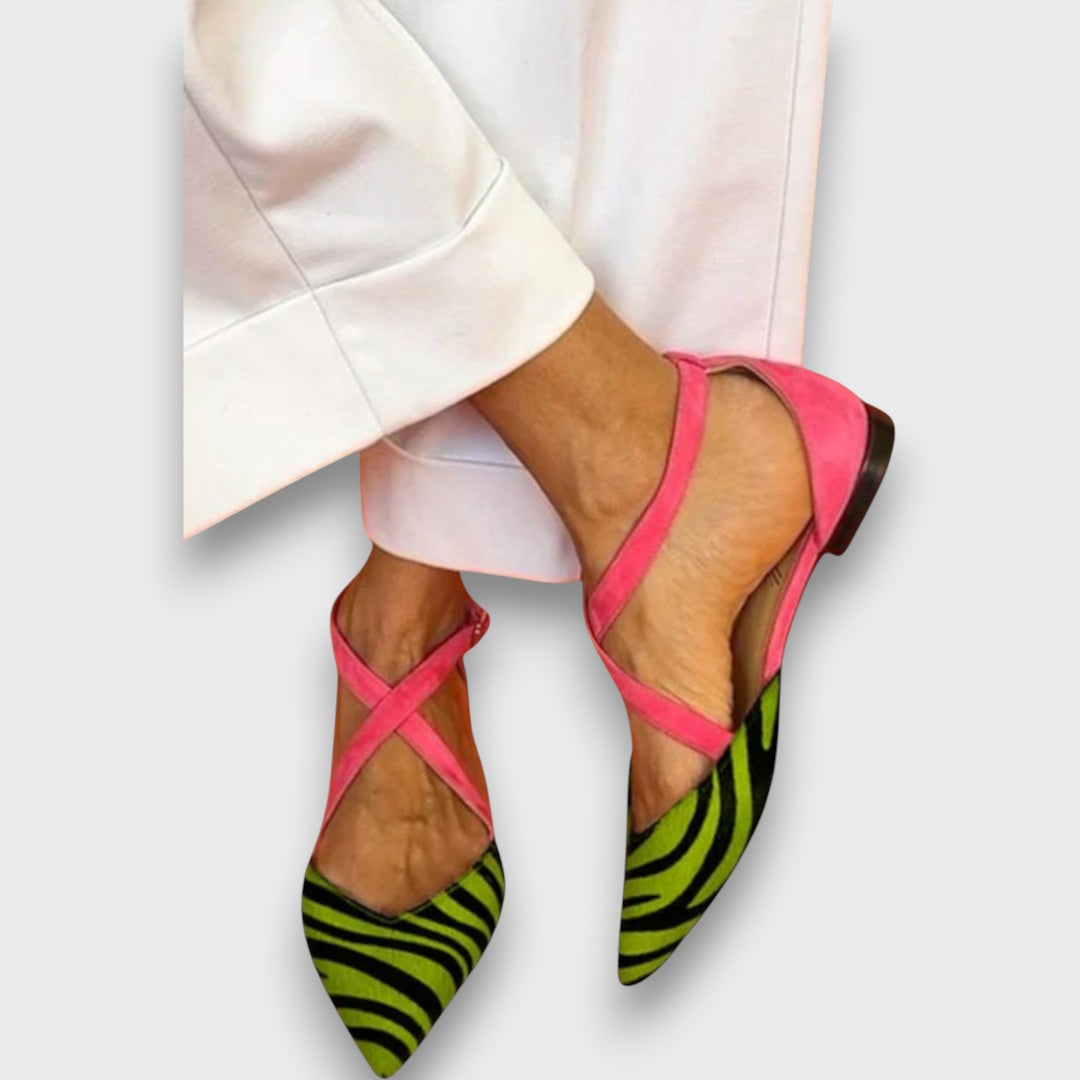 Fenna – Ballerinas with Zebra Pattern and Cross Straps