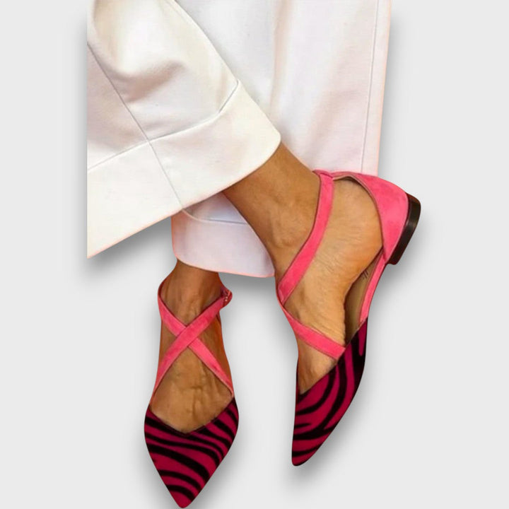 Fenna – Ballerinas with Zebra Pattern and Cross Straps