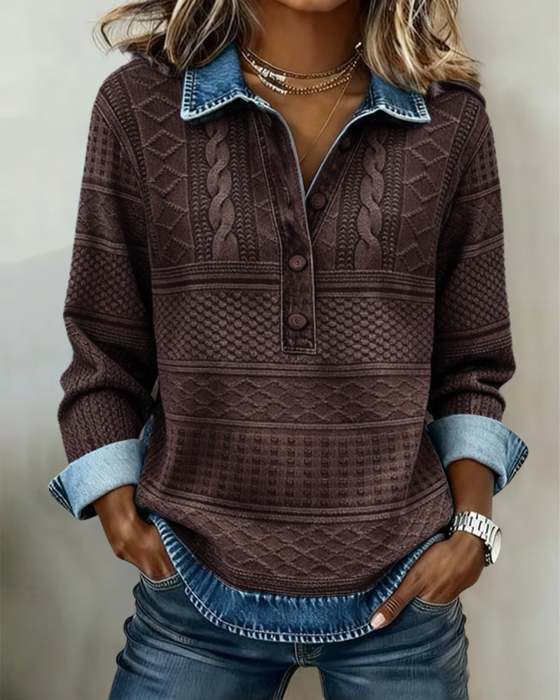 Dolores - Trendy Sweatshirt with Half Button and Collar