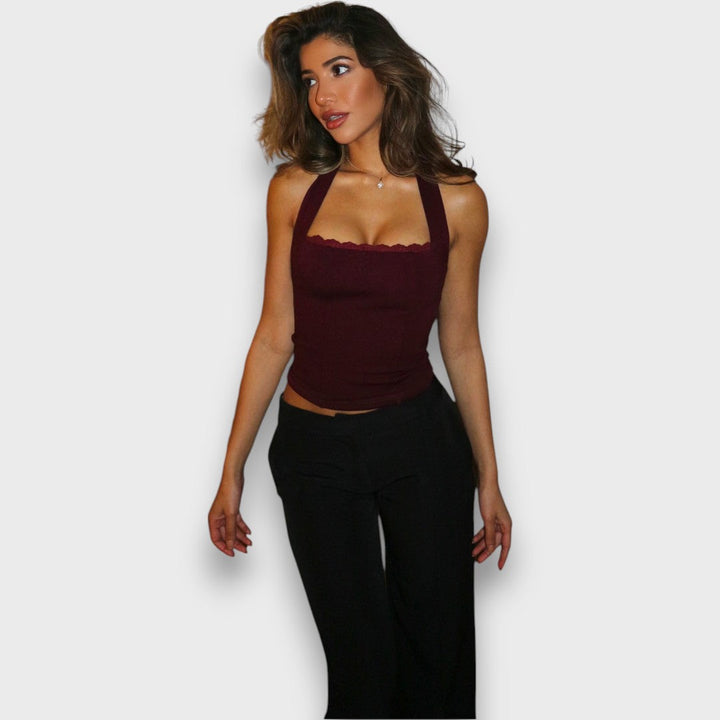 Leane – Corset Top with Halter Neck and Lace Edge