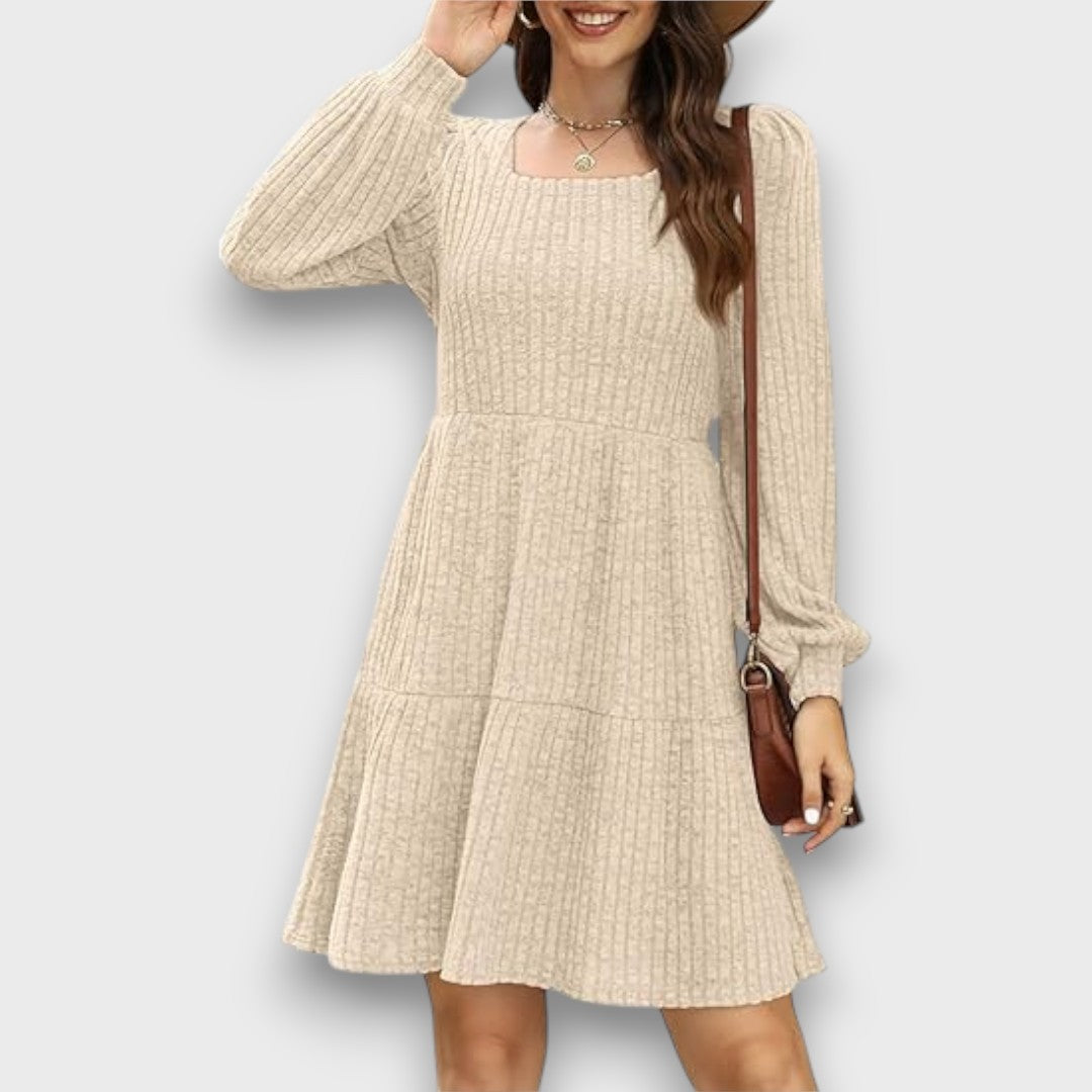 Ranya – Ribbed Knit Babydoll Sweater Dress