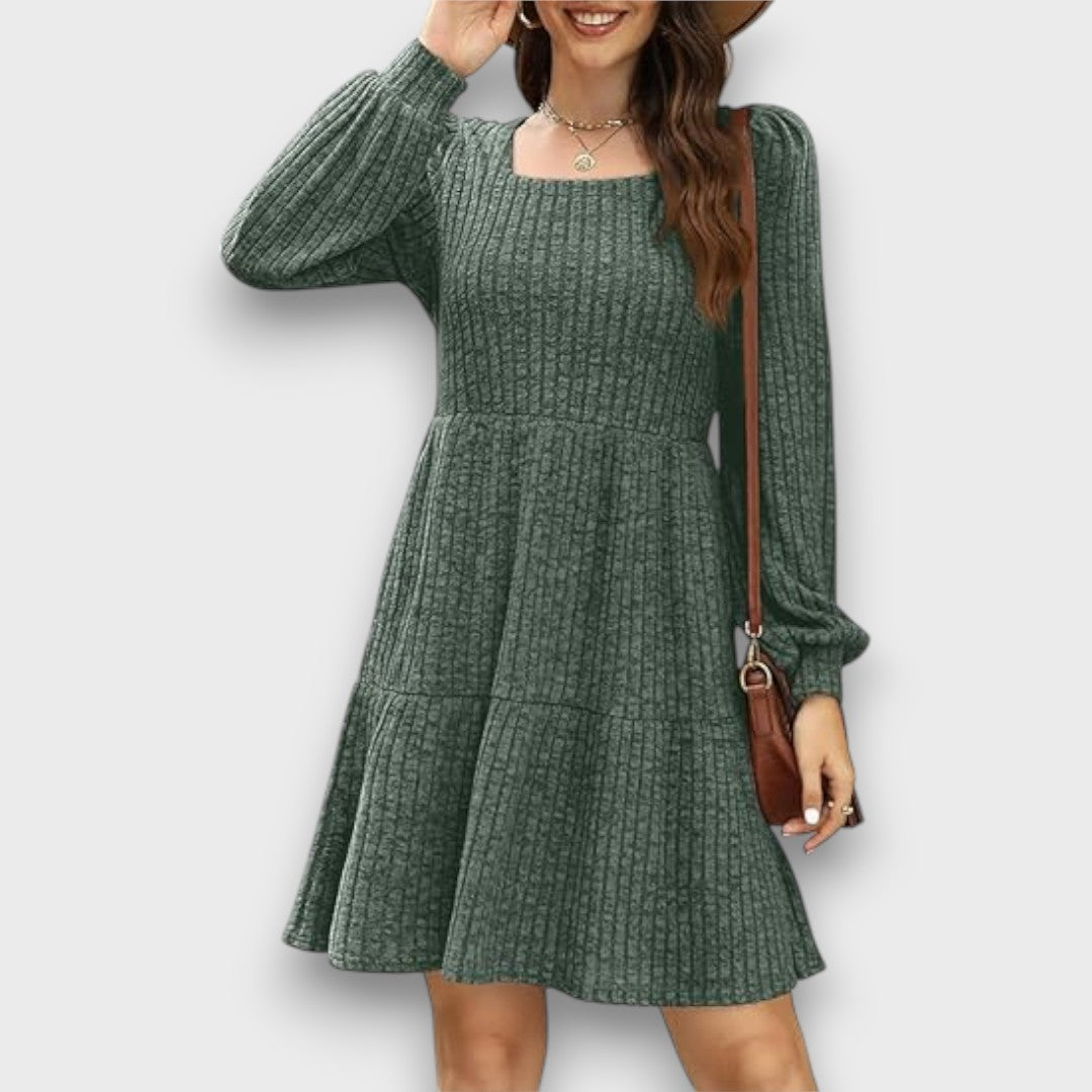 Ranya – Ribbed Knit Babydoll Sweater Dress