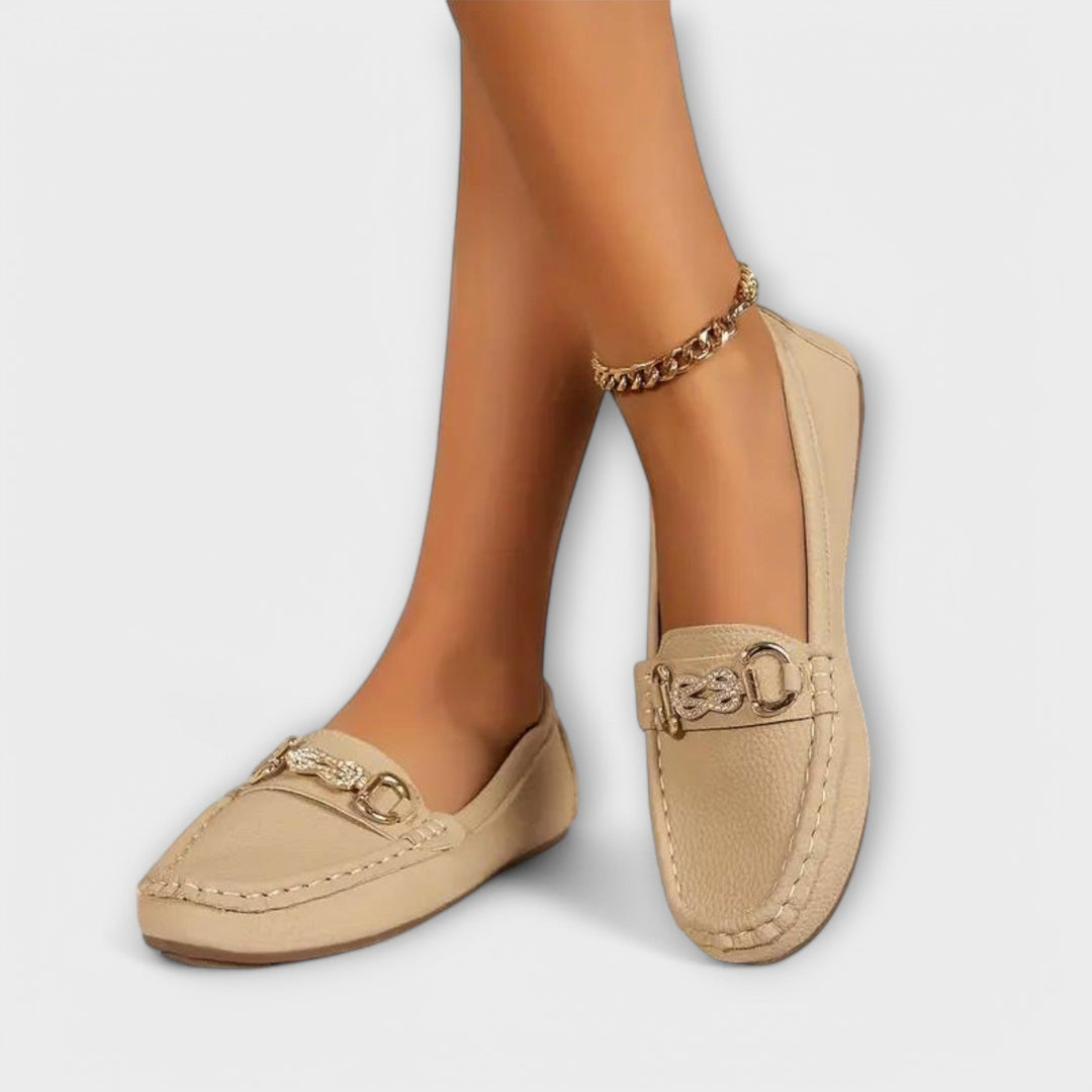 Nevena – Elegant Slip-On Moccasins with Gold Accent