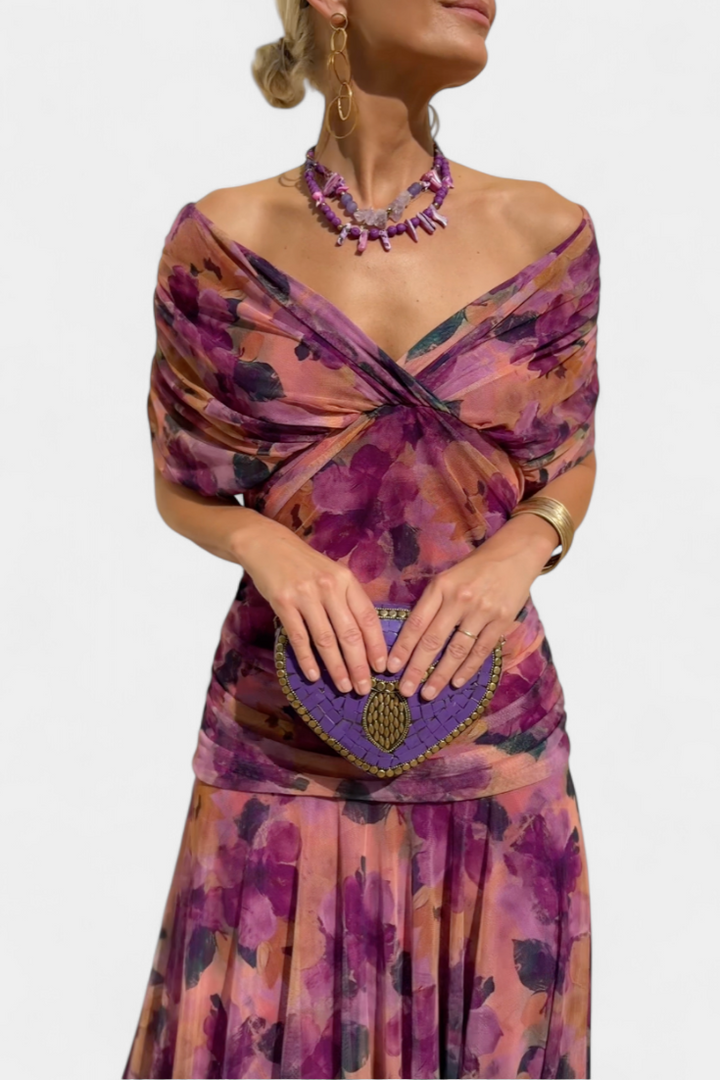 Alondra - Long Floral Dress with V-Neck