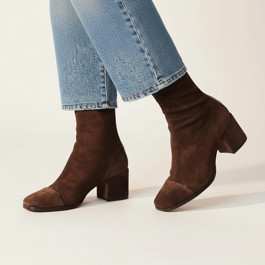 Lily - Elegant Suede Square Toe Ankle Boots