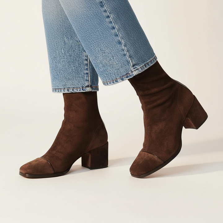 Lily - Elegant Suede Square Toe Ankle Boots