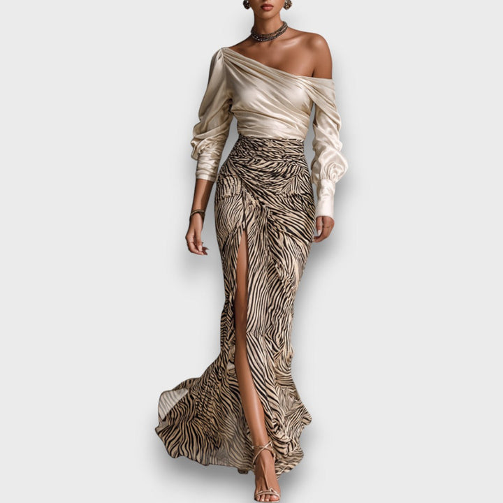 Adelisse – Long evening top with off-shoulder design