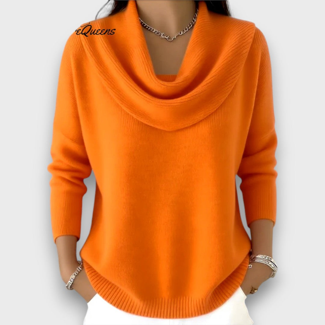 Meliora – Soft Drape-Collar Knit Sweater