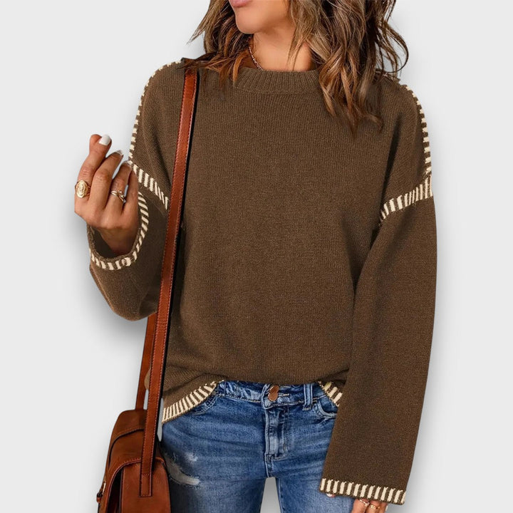Corvella – Striped Trim Sweater