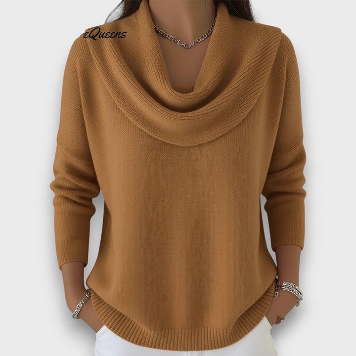 Meliora – Soft Drape-Collar Knit Sweater