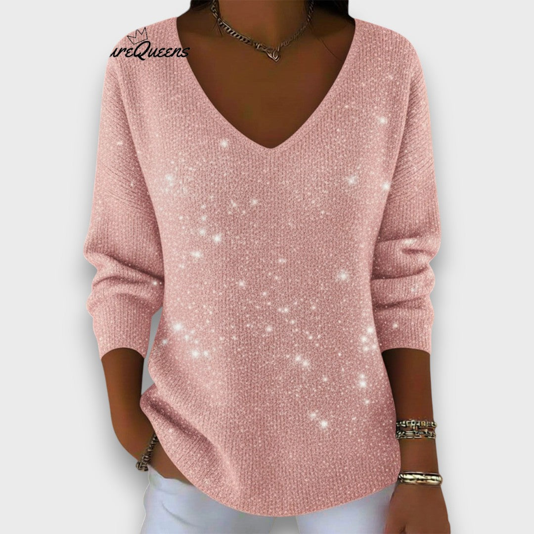 Serena – Shimmer Knit V-Neck Sweater