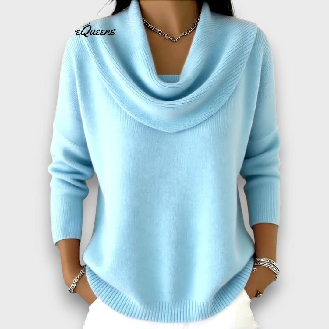 Meliora – Soft Drape-Collar Knit Sweater