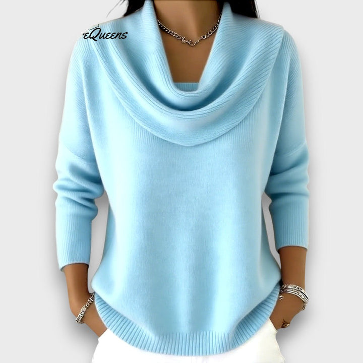 Meliora – Soft Drape-Collar Knit Sweater
